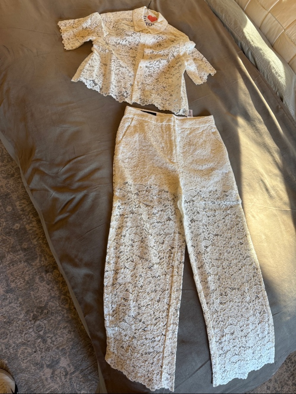 Zara White Lace Wide-Leg Pants Two-Piece Set
